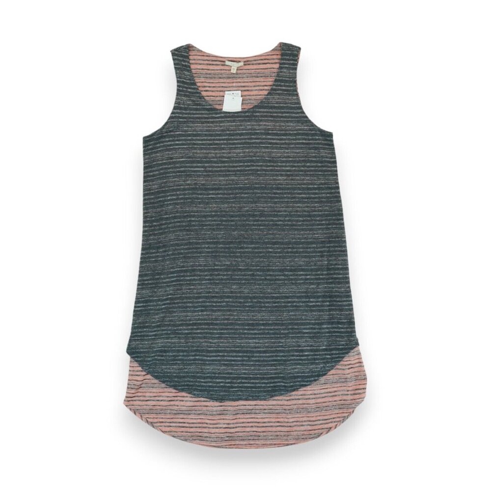 NWT Pleione Anthropologie Women's Gray Orange Stripe Tank Dress Layered Overlay